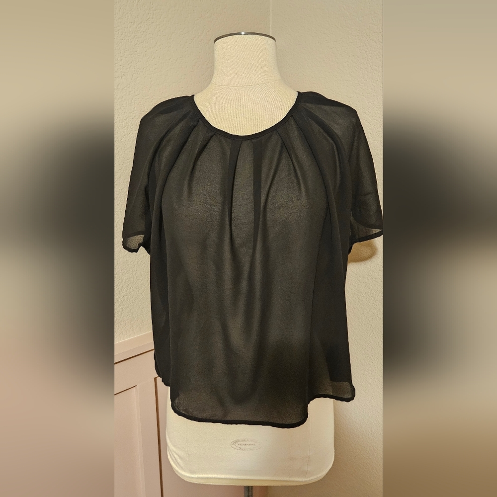 Moon Collection sheer black short sleeve blouse Size M
